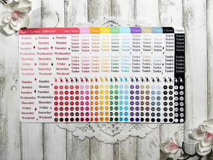 Ombre Rainbow Coloured Days of the Week Serif Sticker Sheet