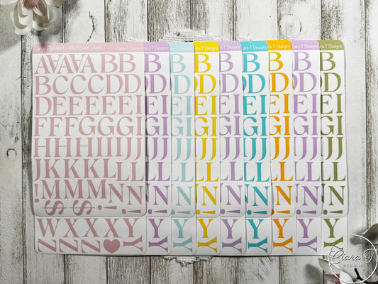 Large Candy Coloured Serif Alphabet Sticker Sheet