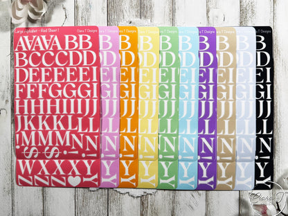 Large Rainbow Background Serif Alphabet Sticker Sheet