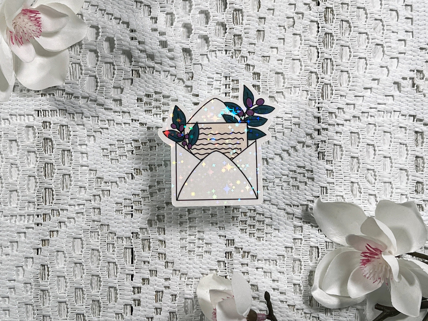 White Floral Envelope Vinyl Sticker
