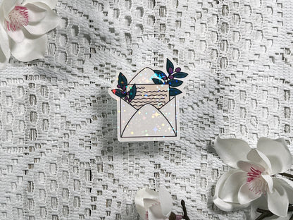 White Floral Envelope Vinyl Sticker