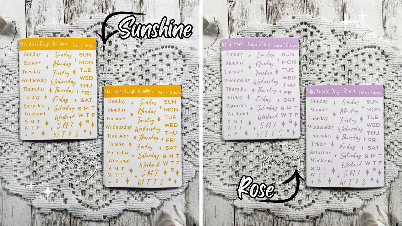 Mini Candy Coloured Week Days Sticker Sheet