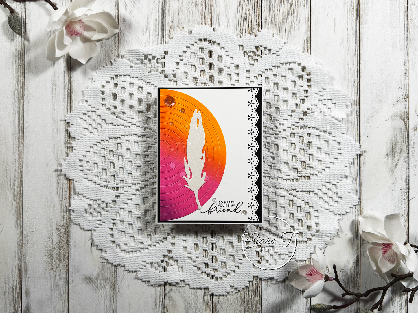 Orange & Pink Feathered Friendship Card