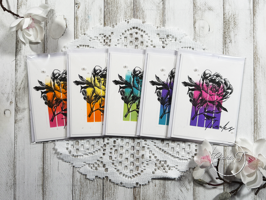 Ink-Blended Stripes & Flower Thank You Card *Bundle*