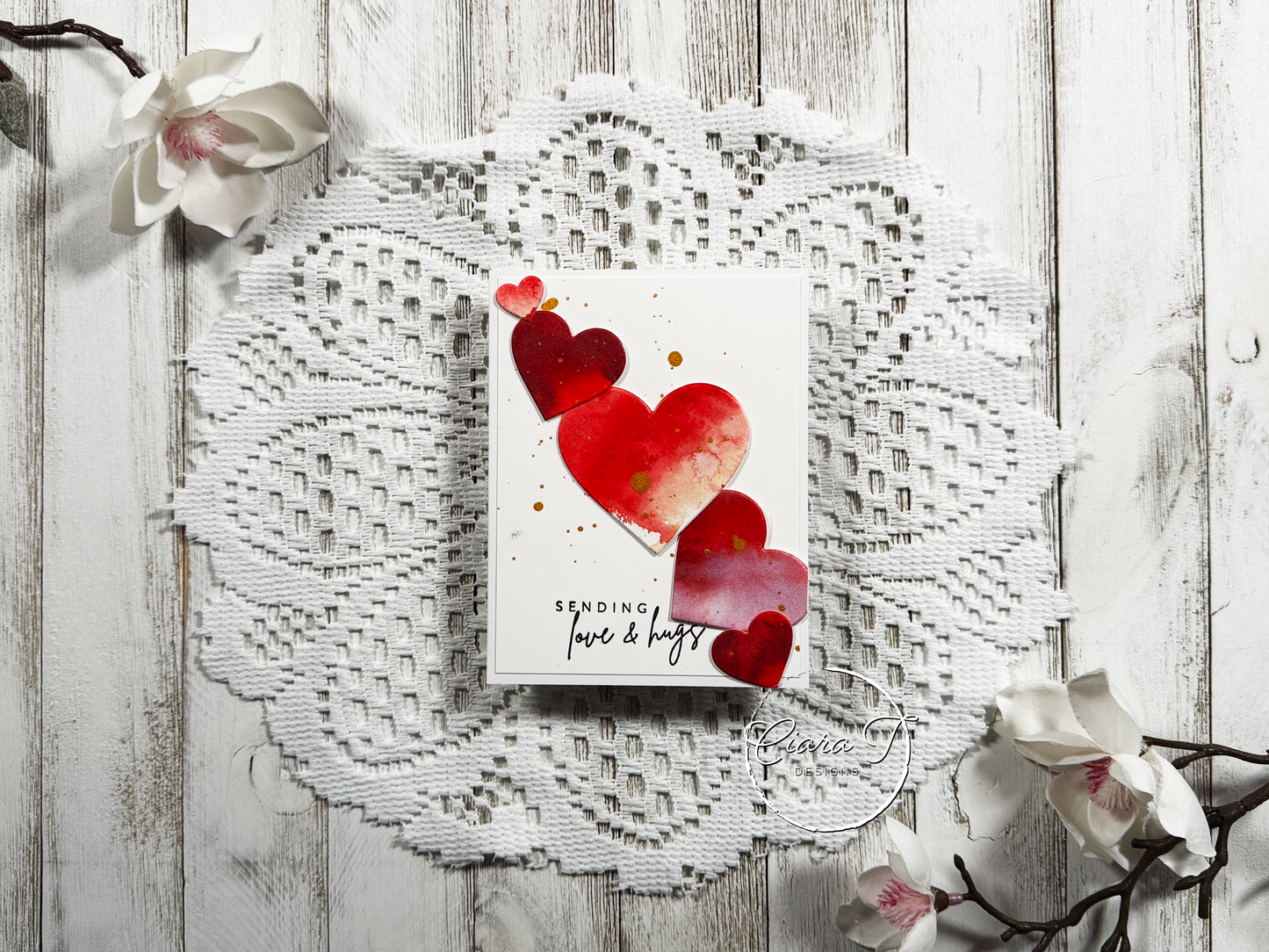 Inky Red Hearts Friendship 5x7 Card