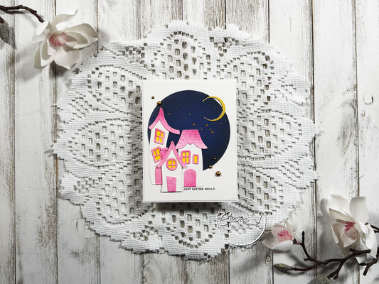 Wonky Houses Saying Hello Card