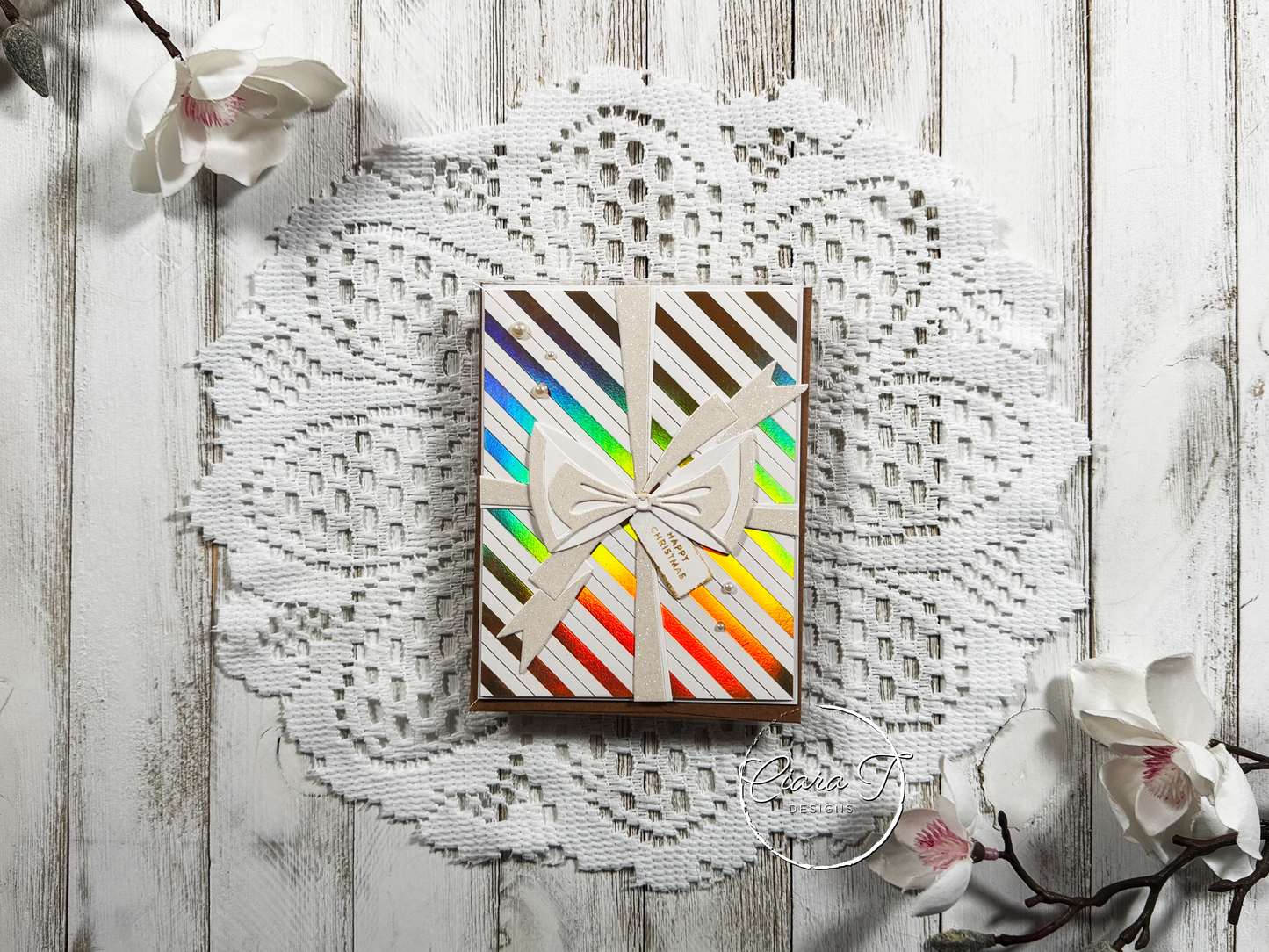 Holographic Gift wrap & Bow Christmas Card