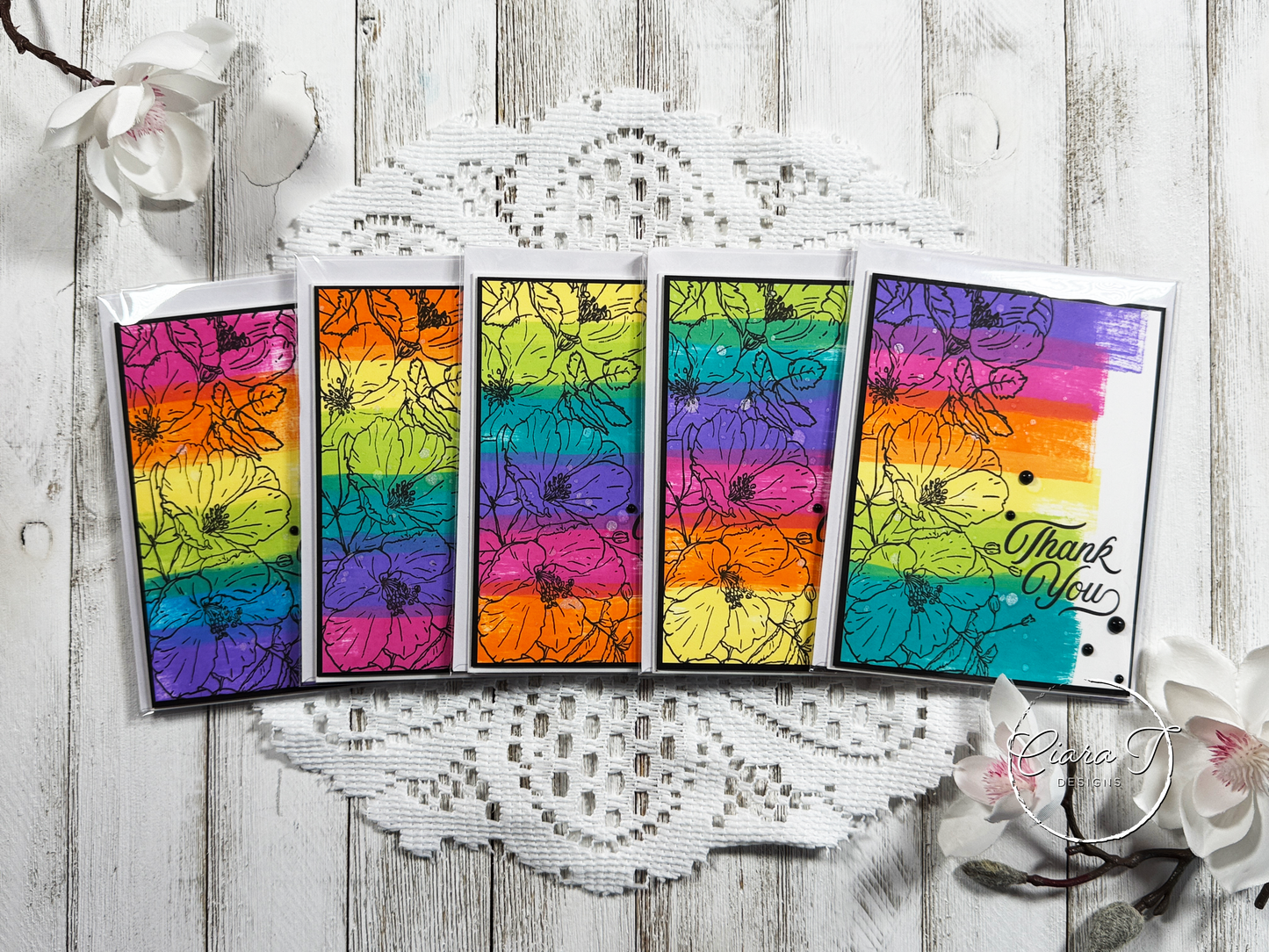 Rainbow Strip Floral Thank You Card *Bundle*