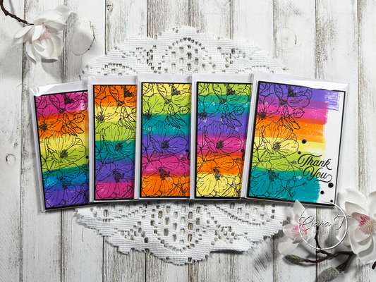 Rainbow Strip Floral Thank You Card *Bundle*