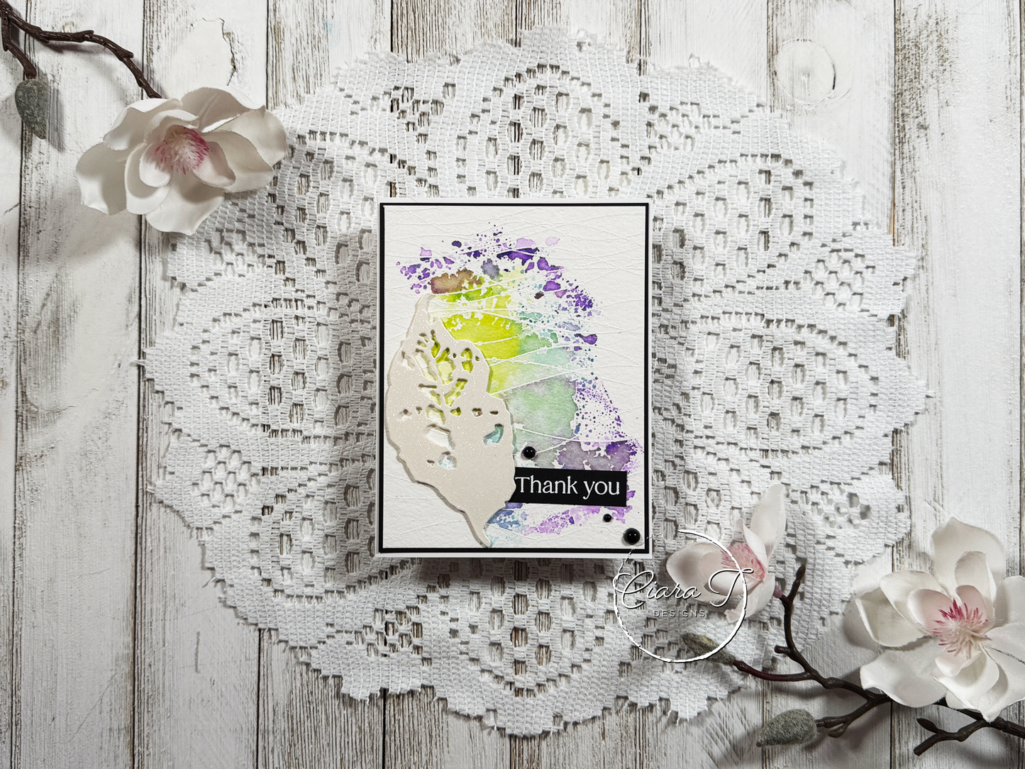 Cool Inky Leaf Thank You Card
