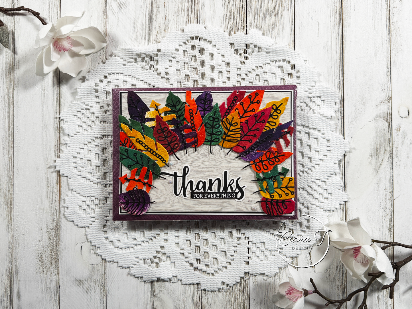 Inky Leaves Thank You 5x7 Card