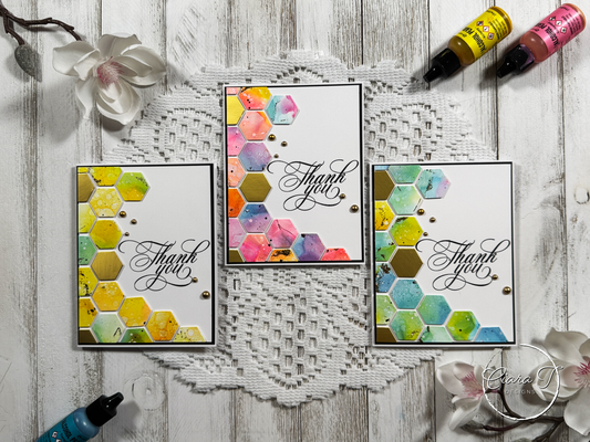 Alcohol Ink Hexagon Thank You Card *Bundle*
