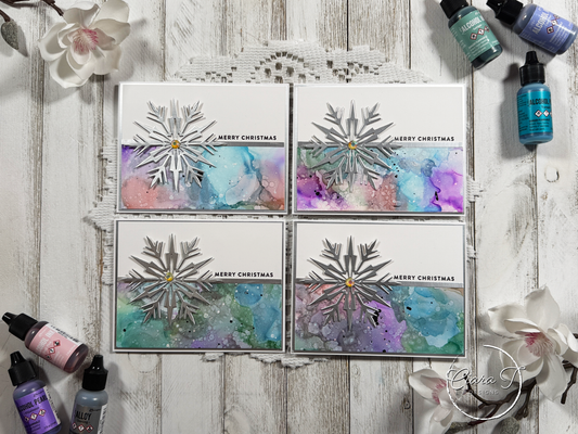 Alcohol Ink Bottom & Snowflake Christmas Card *Bundle*