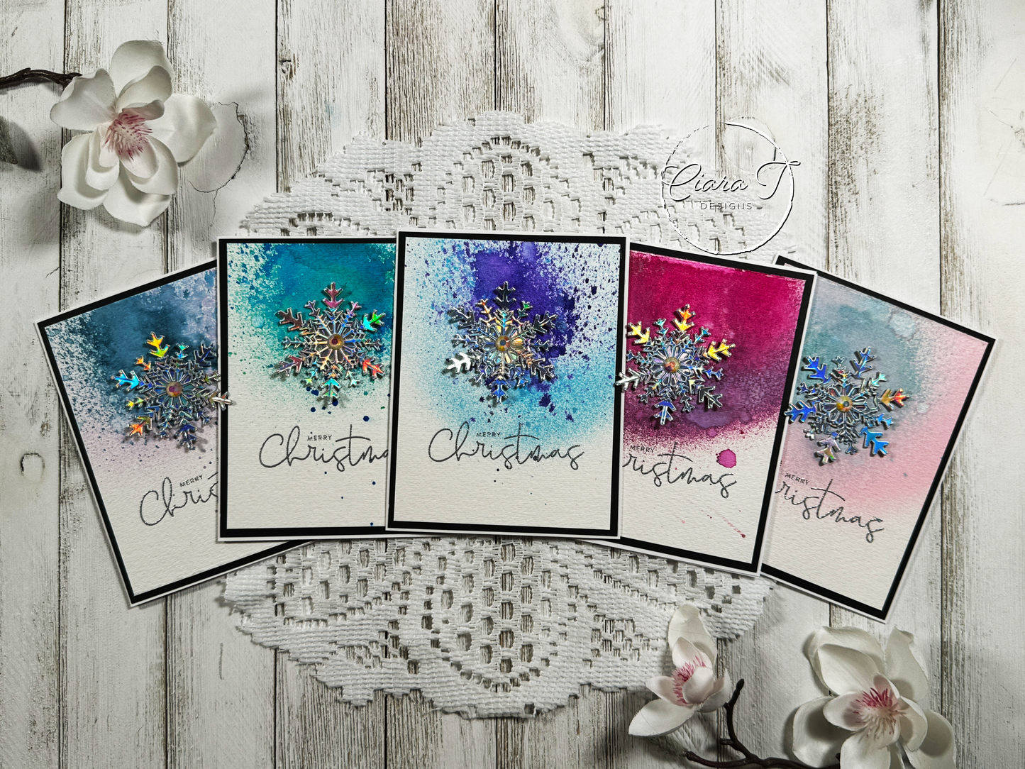 Inky & Holographic Small Snowflake Christmas Card *Bundle*