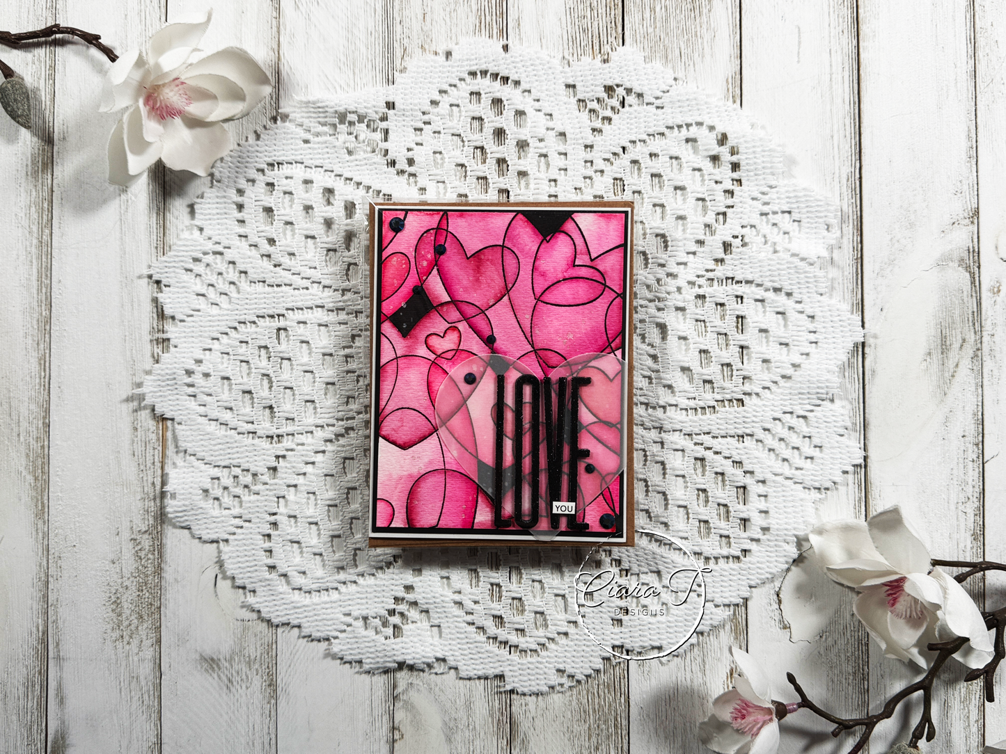 Pink & Black Hearts Valentines Card