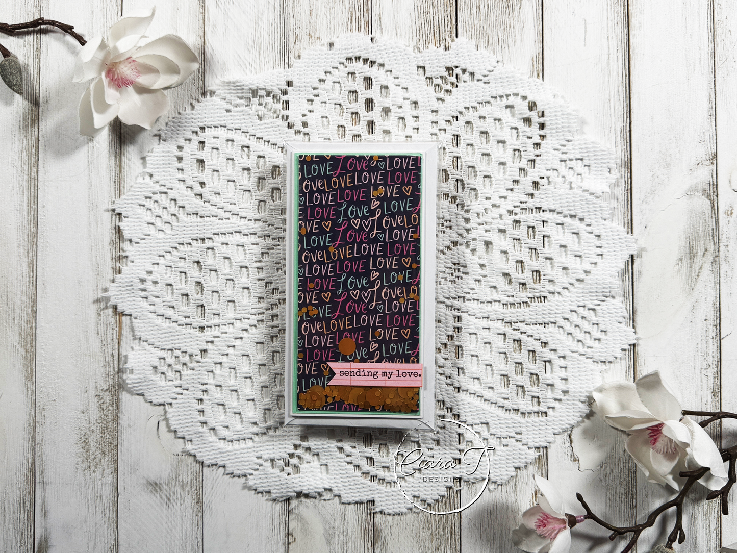 Pattern Paper Flat Shaker Valentines Mini Slimline Card