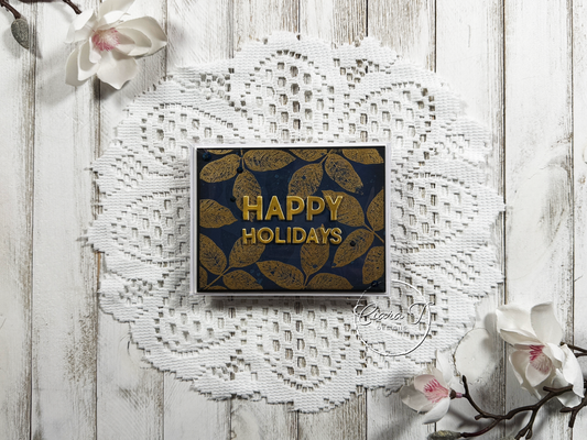 Navy & Gold Leaves Christmas Card