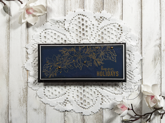 Navy & Gold Floral Christmas Slimline Card