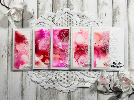 Pink Alcohol Ink & Floral Birthday Card *Bundle*