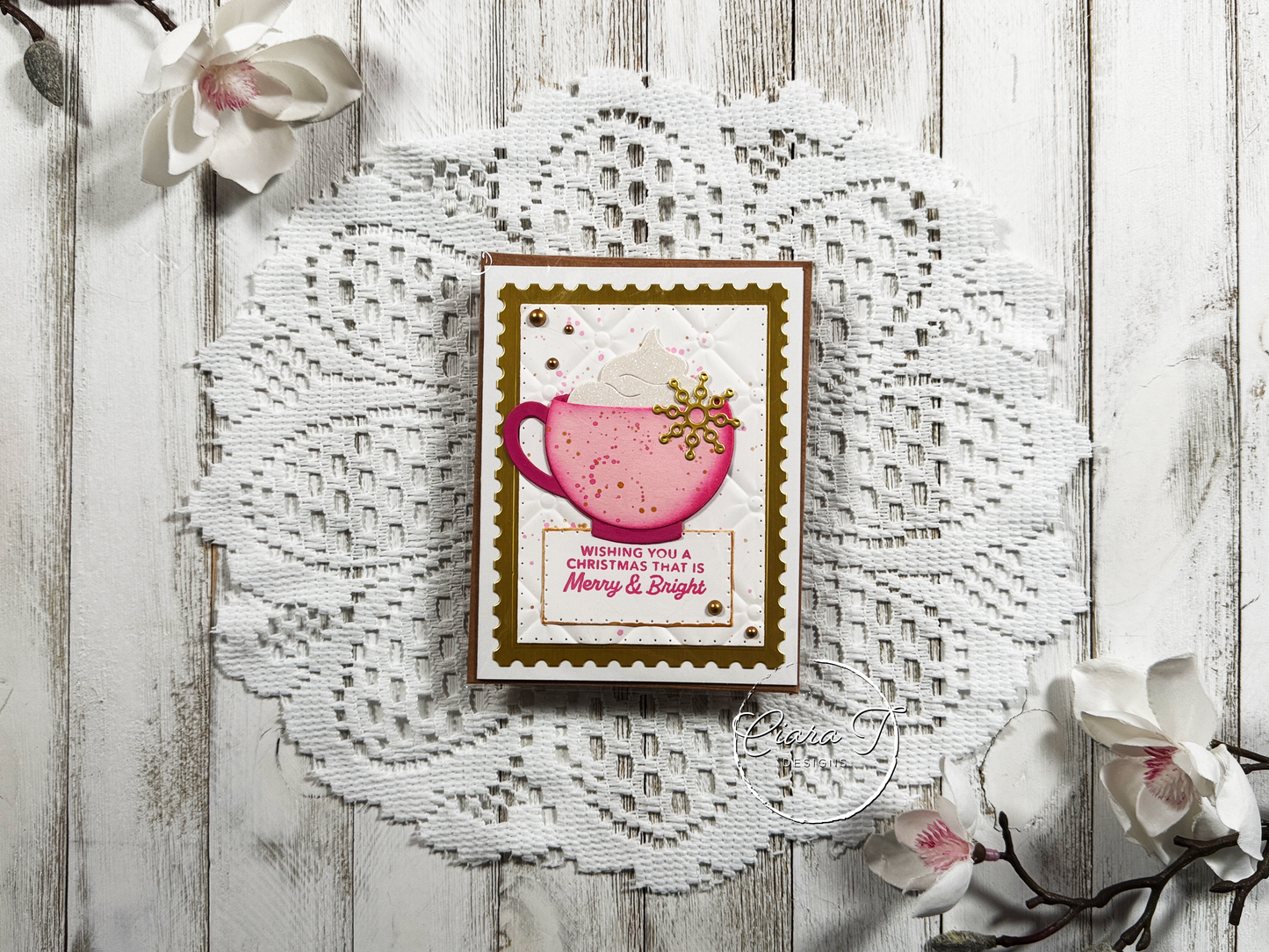 Pink & Gold Cup Christmas Card