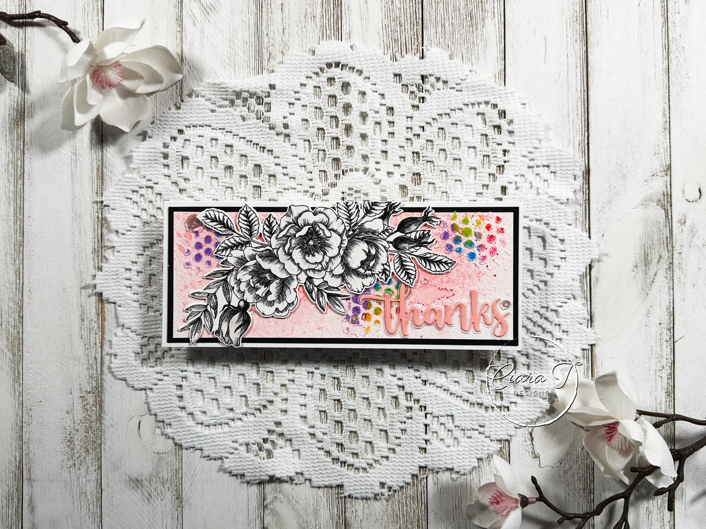 Pink Floral Thank You Slimline Card