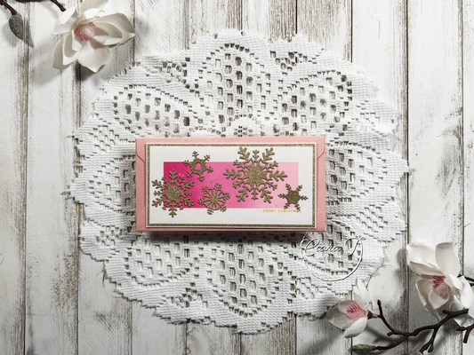 Pink & Gold Snowflake Christmas Mini Slimline Card