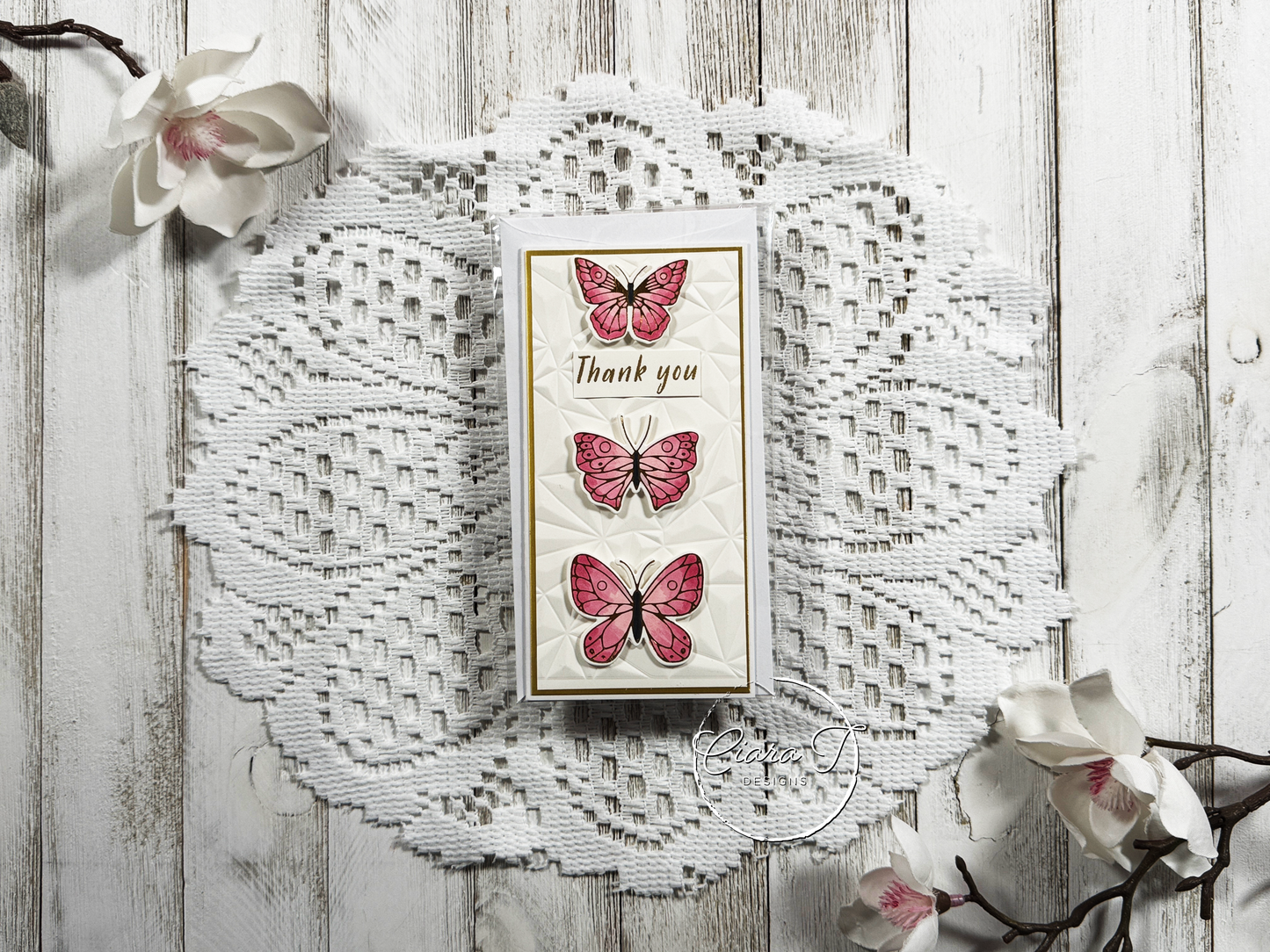 Pink Butterfly Thank You Mini Slimline Card