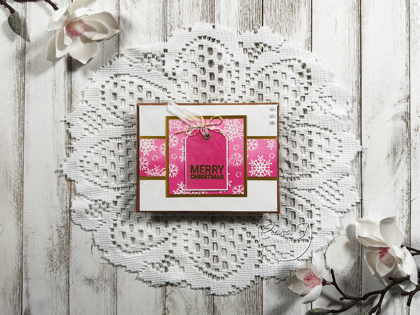 Pink & Gold Tag Christmas Card