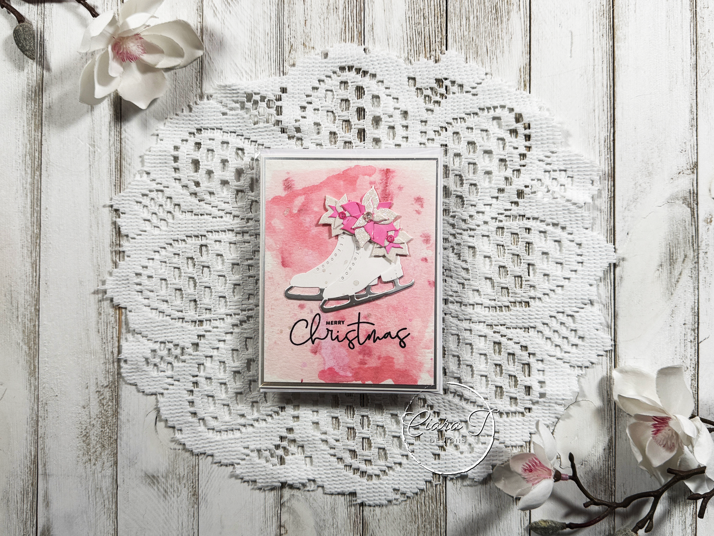 White & Pink Skate Christmas Card