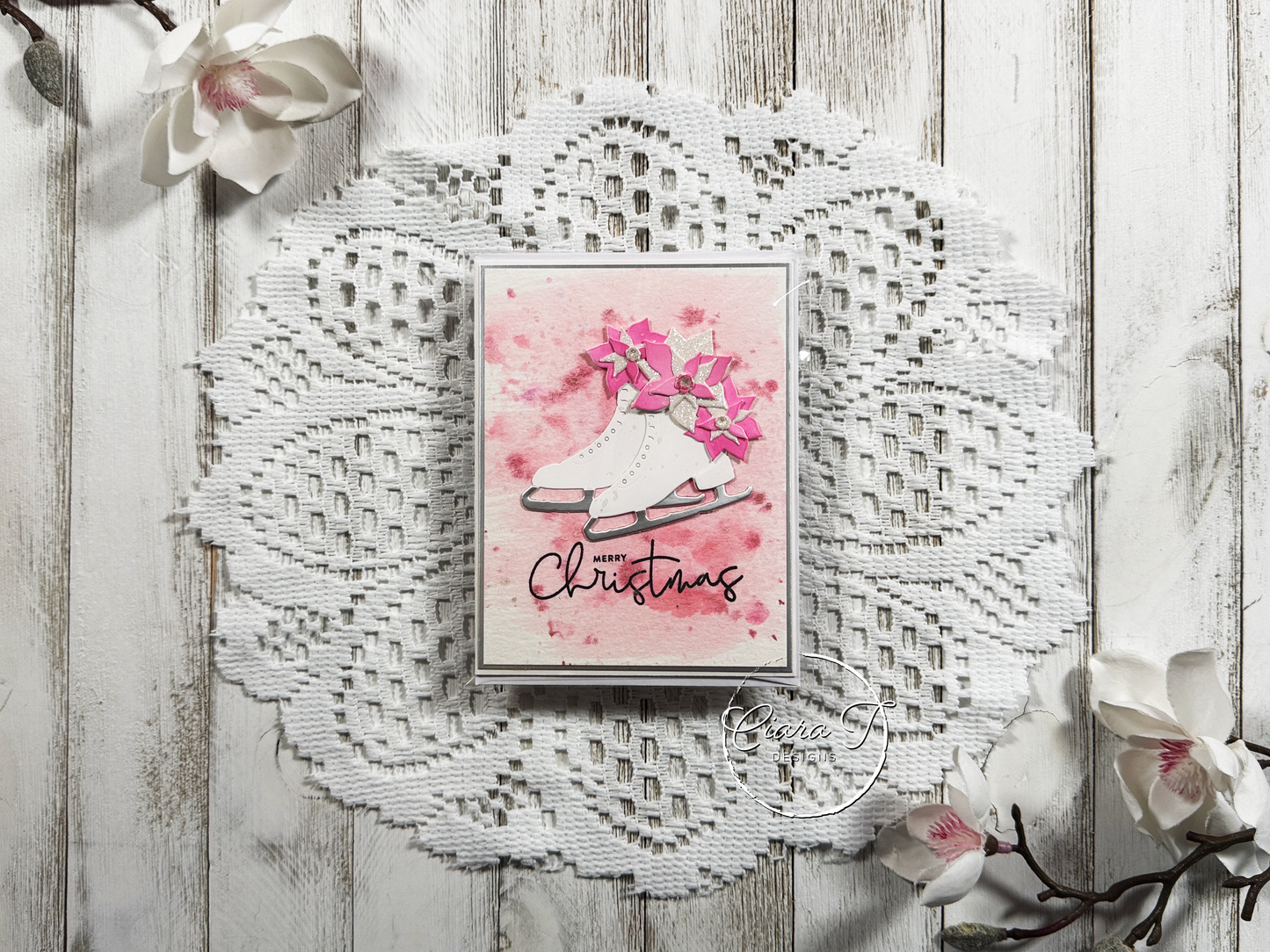 Pink & White Skate Christmas Card
