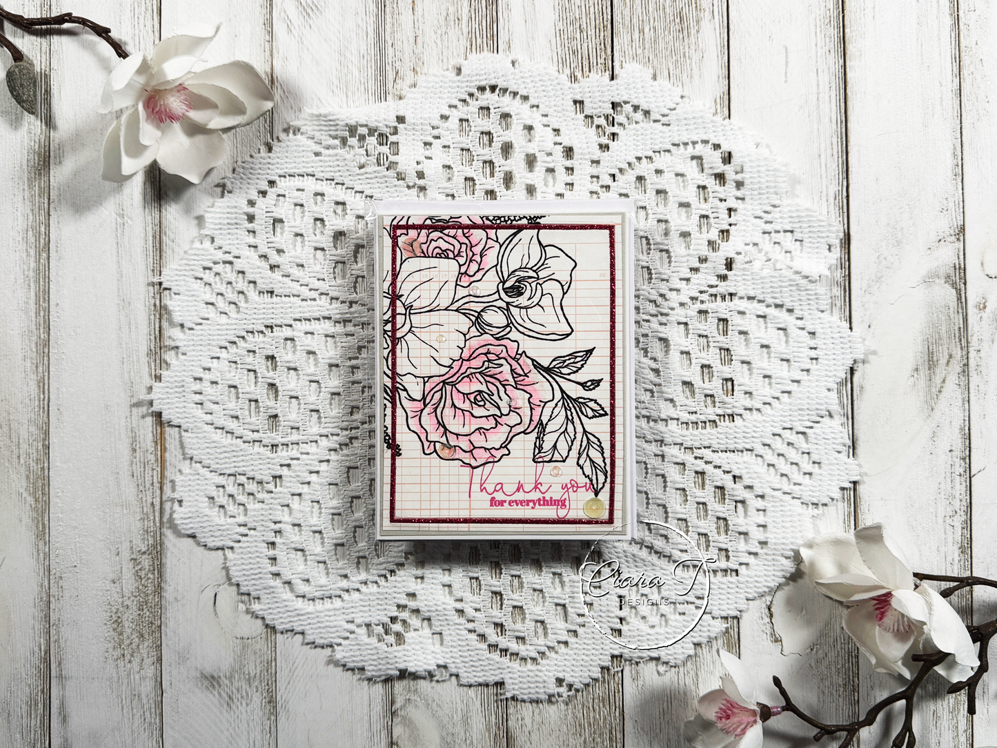 Pink Floral Thank You Card