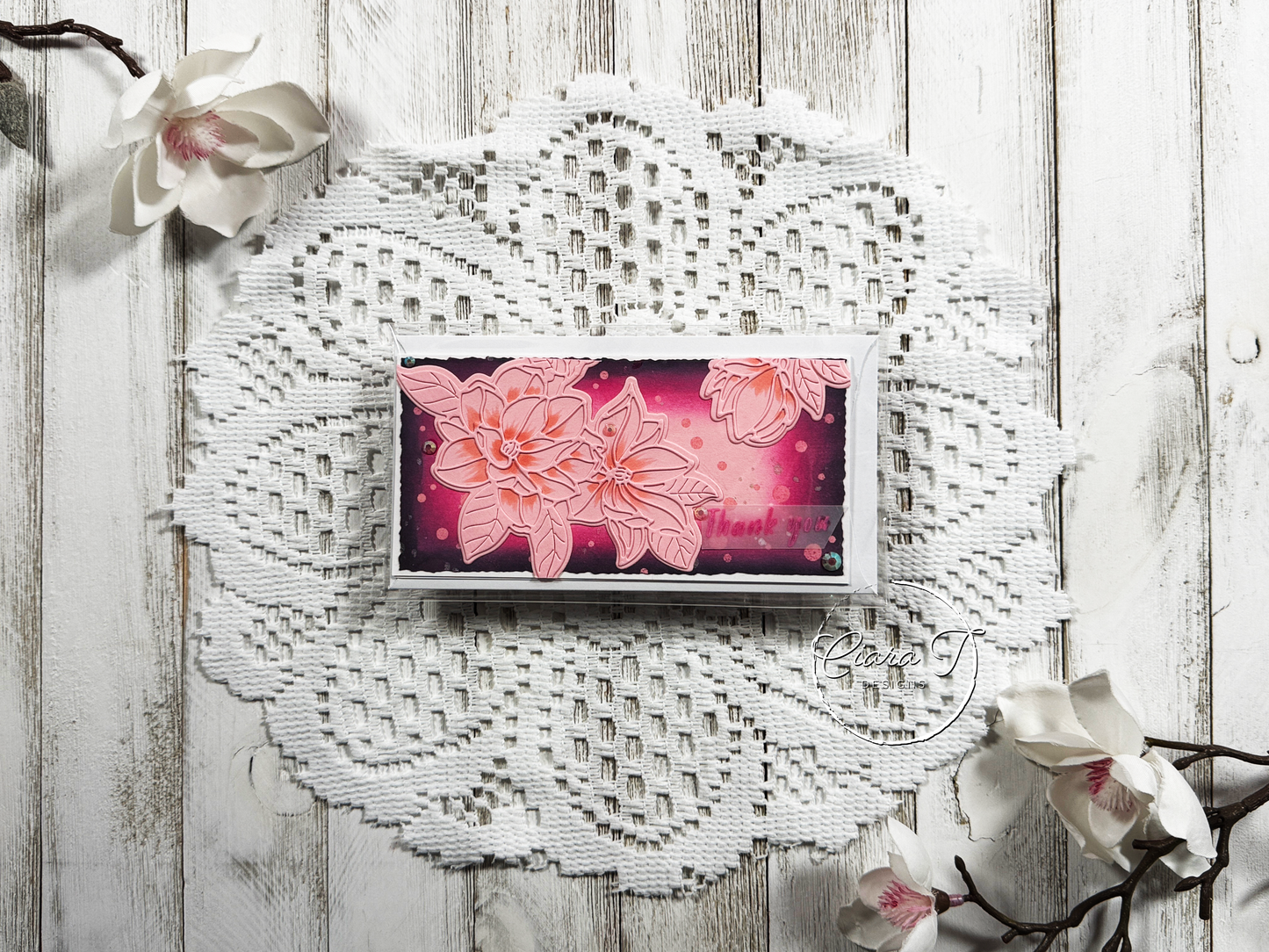 Pink Floral Thank You Mini Slimline Card