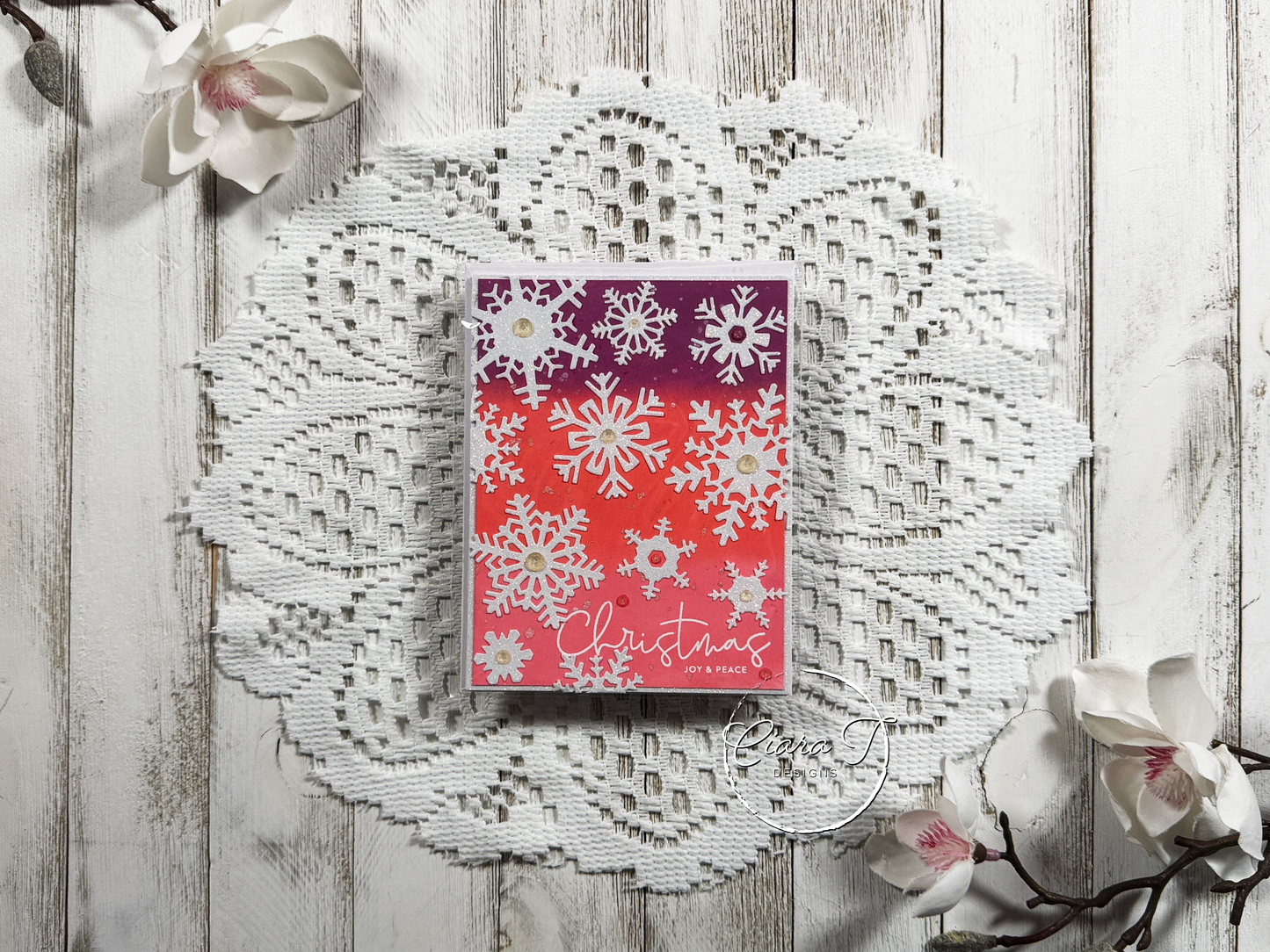 Pink & Purple Ink-Blended Snowflake Christmas Card