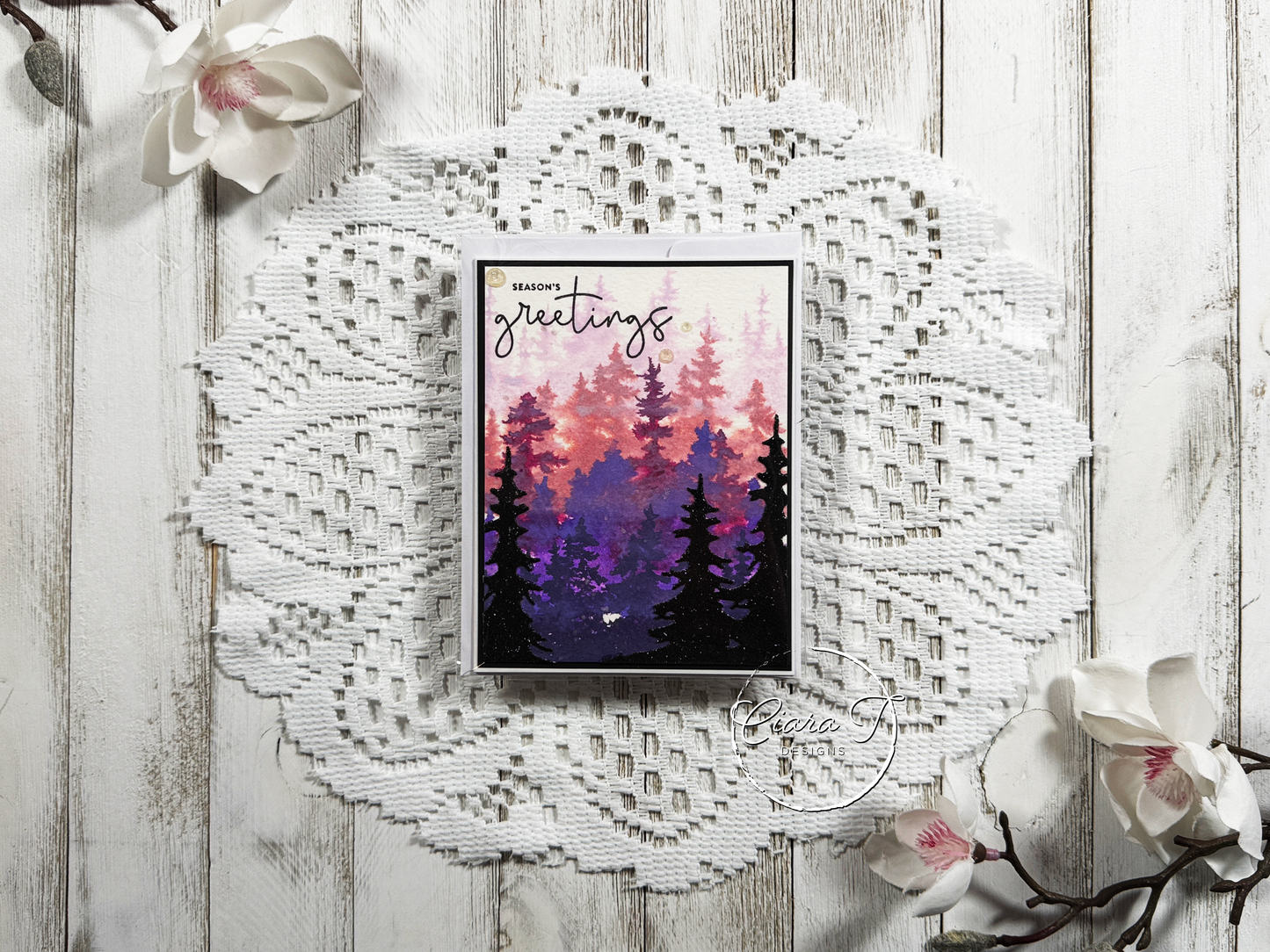 Purple Layered Trees Christmas Card