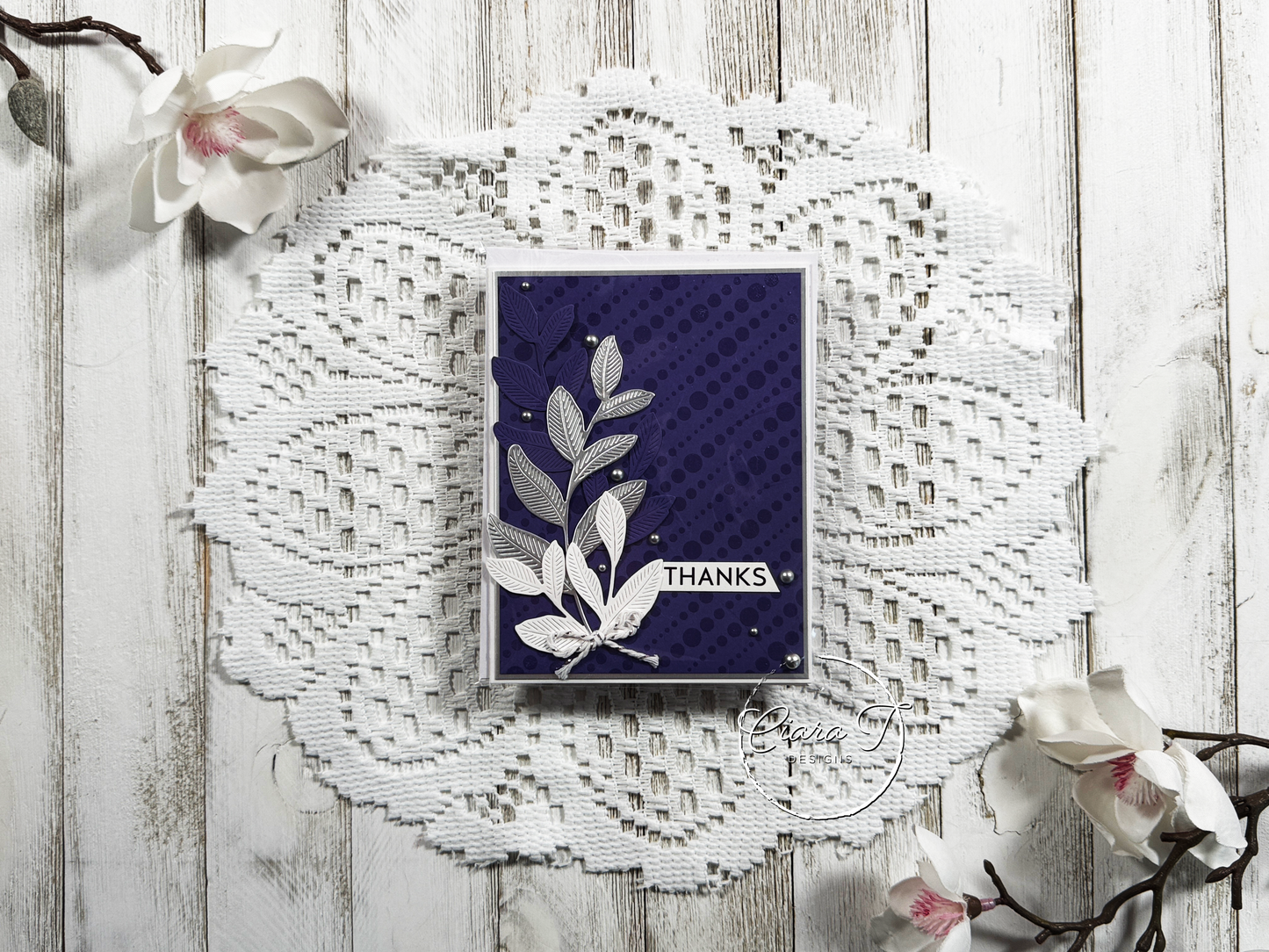 Purple & Sliver Leaves Thank You Card