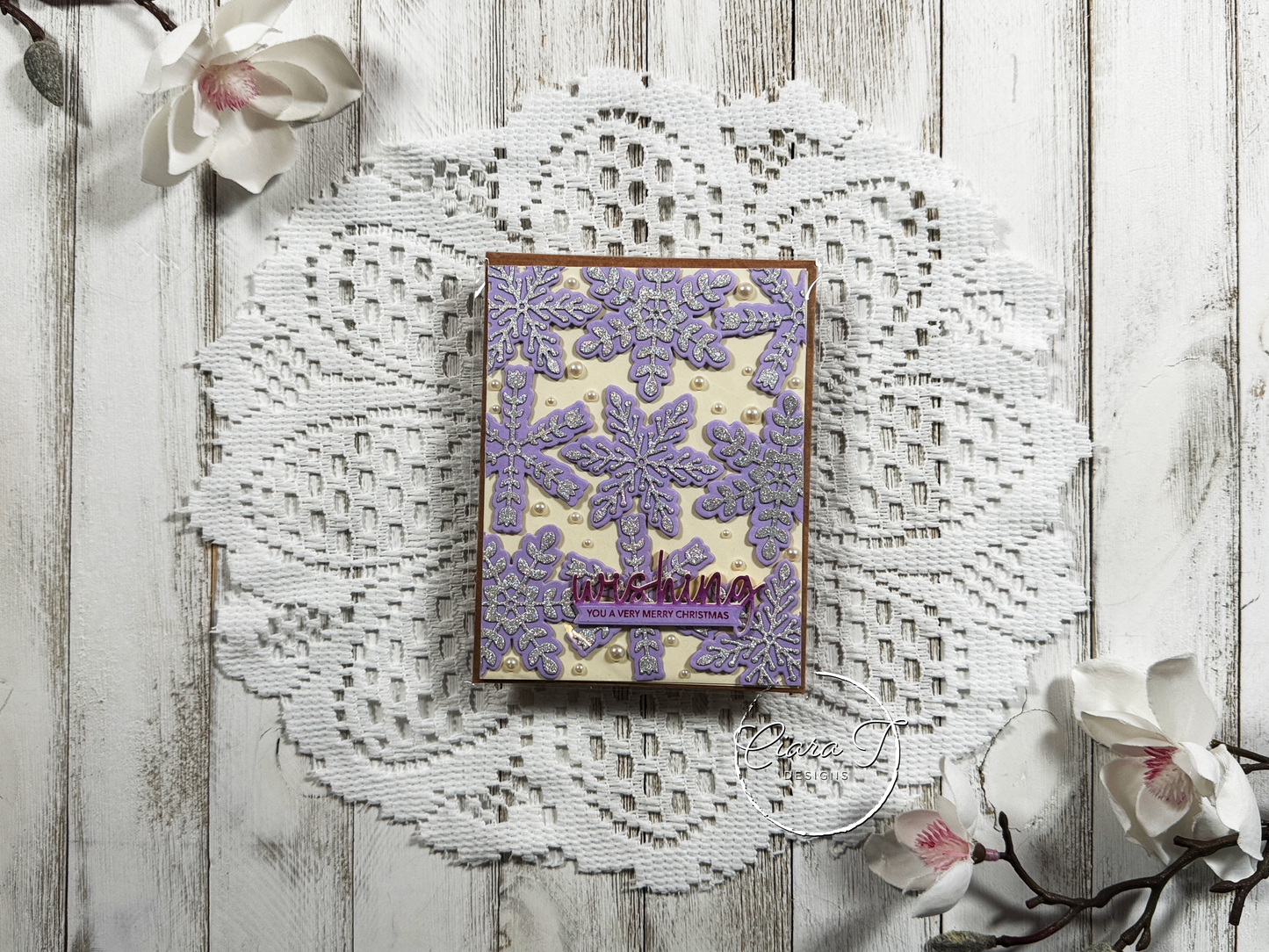 Purple & Cream Snowflake Christmas Card