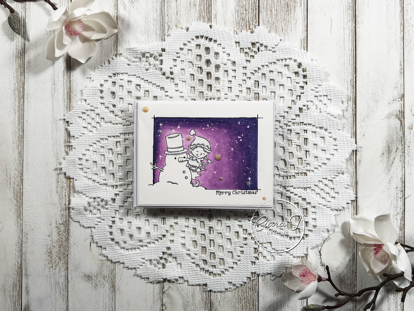Purple & Grey Snow Man Christmas Card