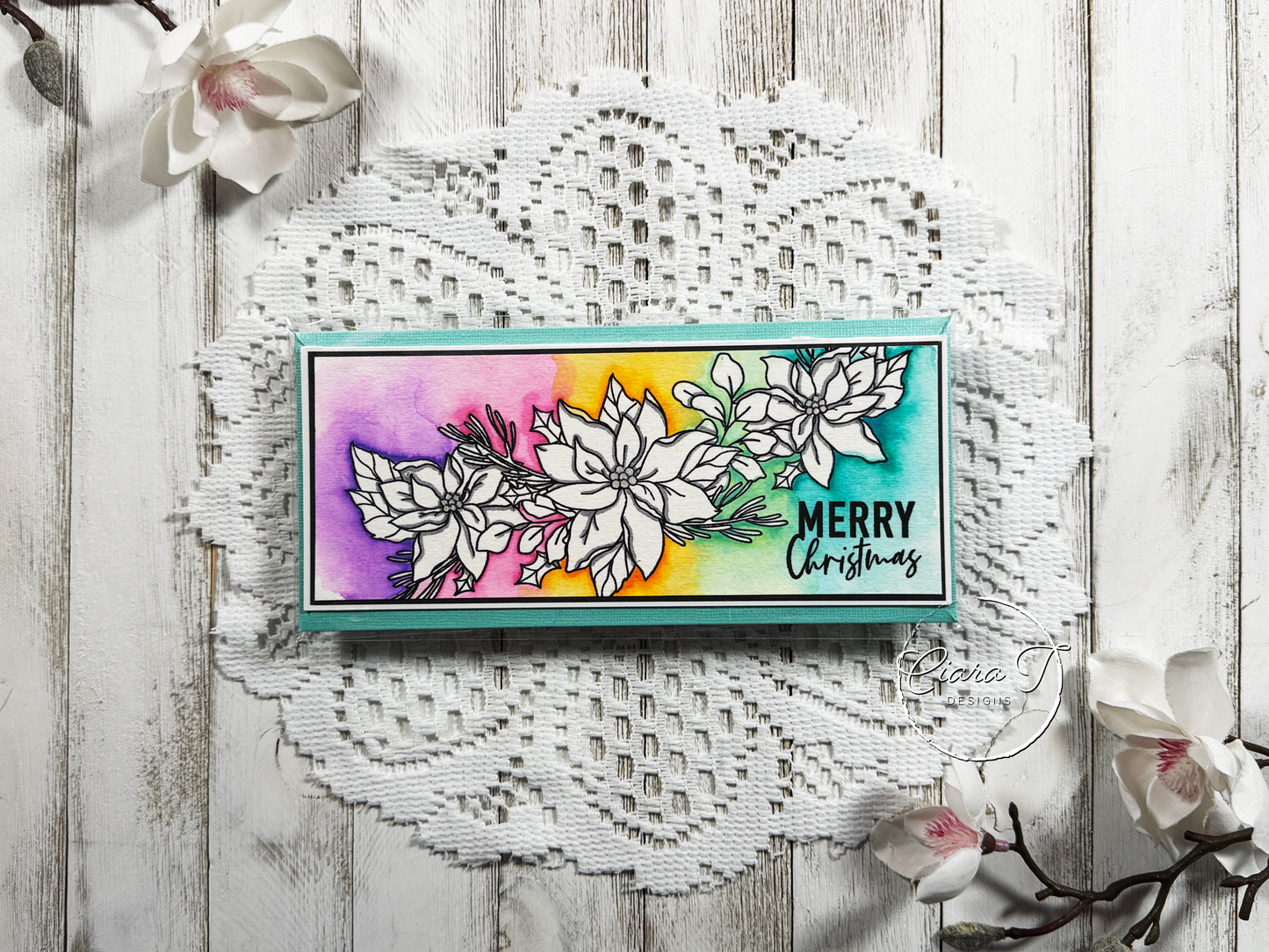Rainbow Watercolour Christmas Slimline Card
