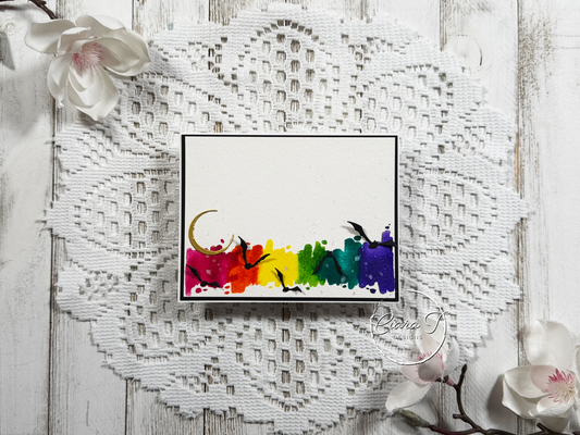 Watercolour Rainbow Bats & Moon Halloween Card