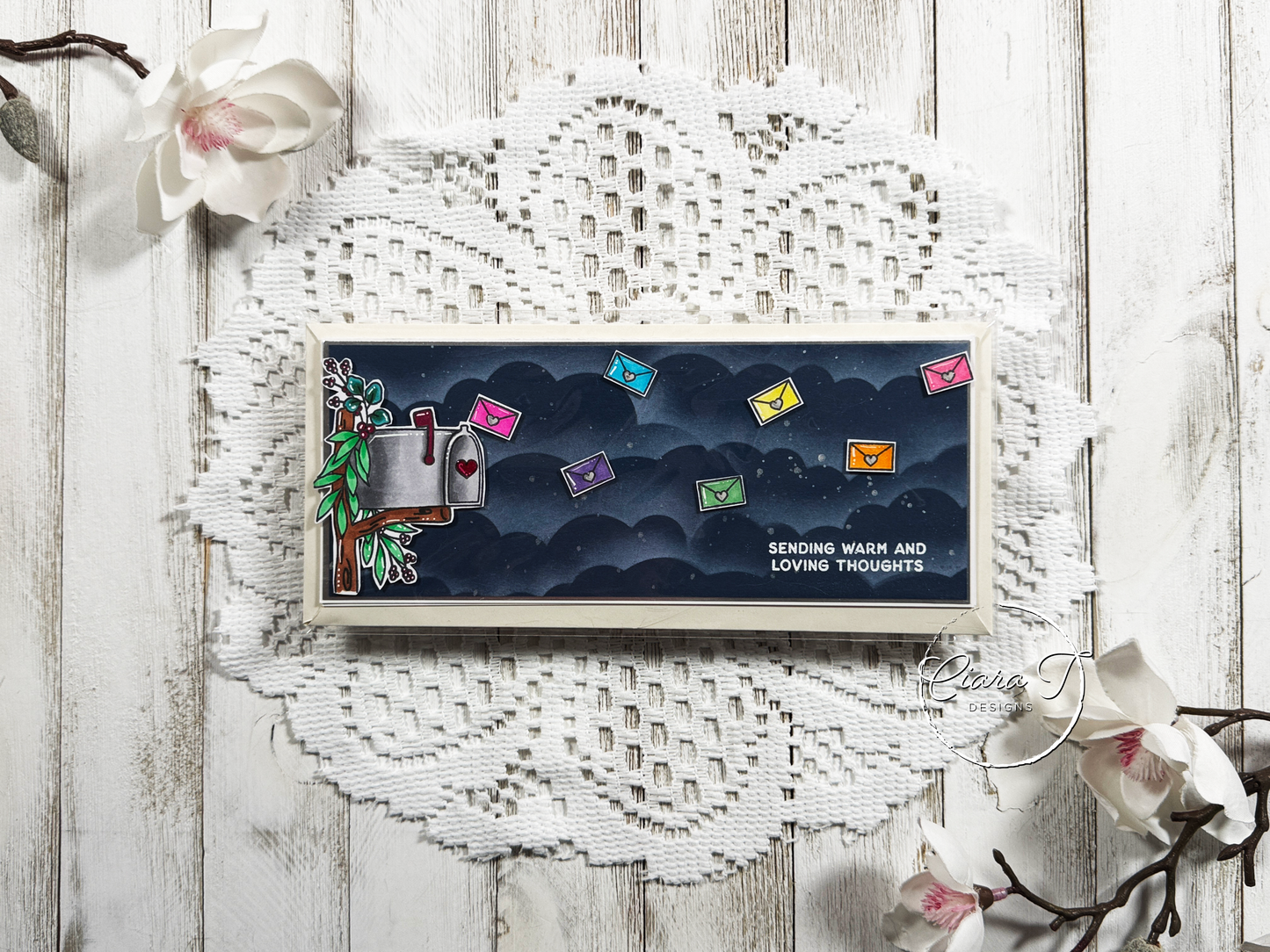 Flying Envelopes Saying Hello Slimline Card