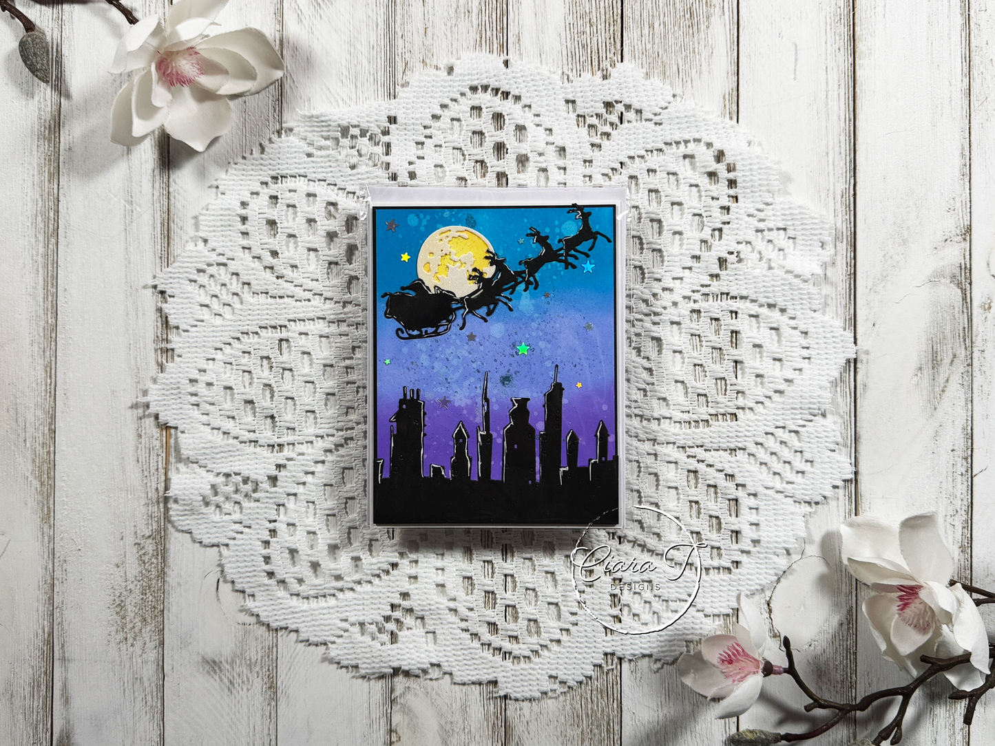 Ink-Blended Silhouette Skyline Christmas Card