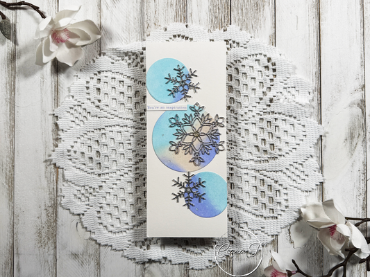 Ink-Blended Circles & Snowflakes Inspirational Slimline Card
