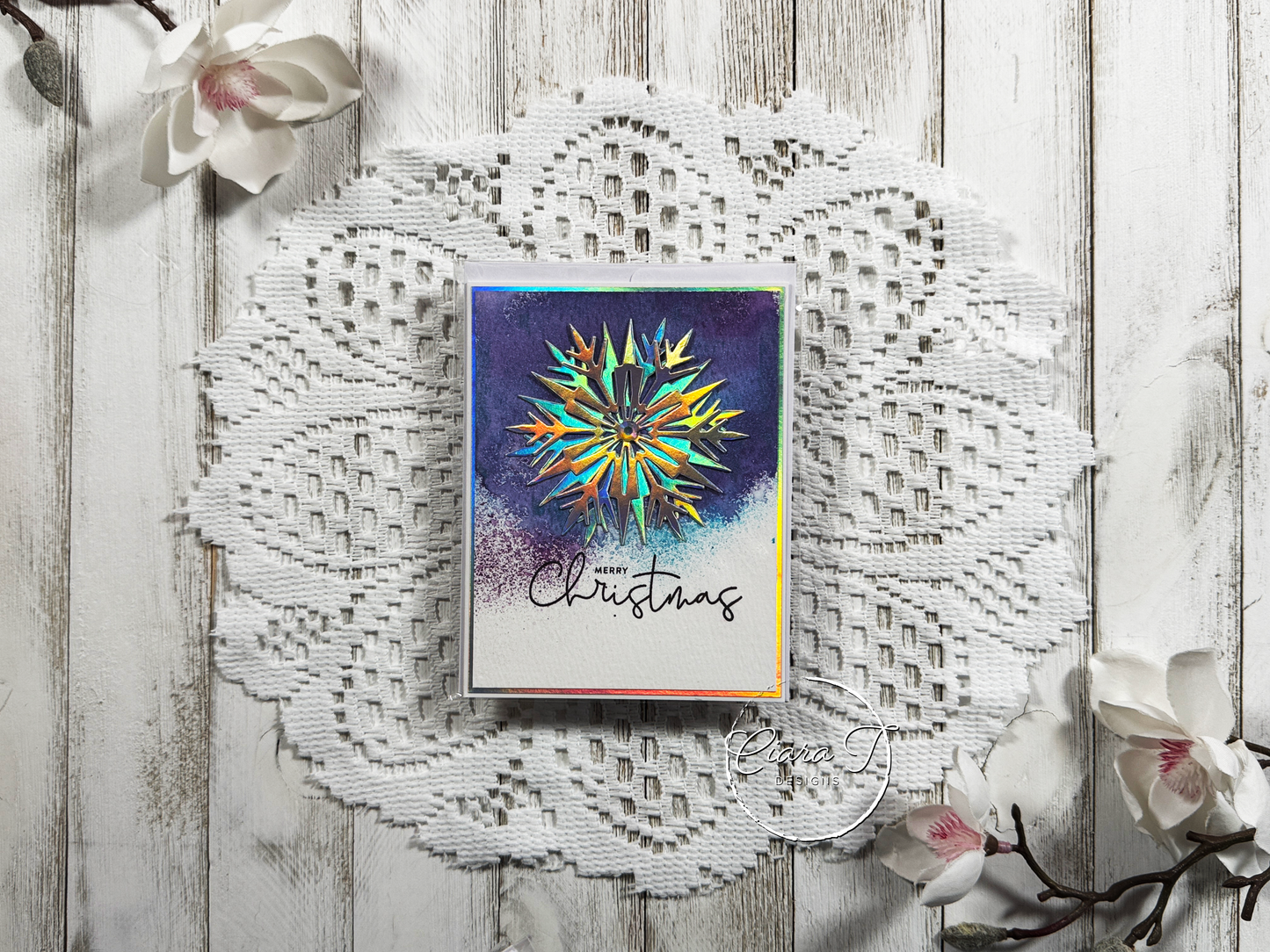 Purple Spray & Snowflake Christmas Card