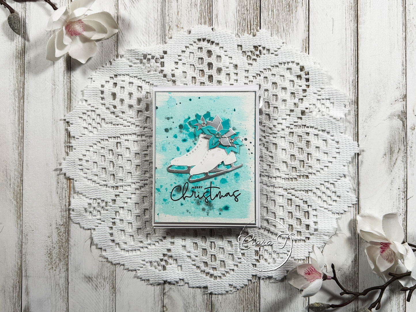 Teal & White Skate Christmas Card