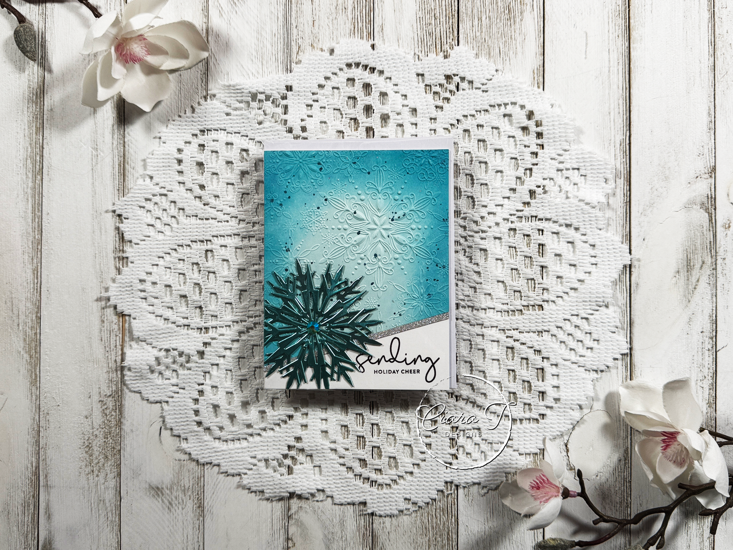 Teal Texture & Snowflake Christmas Card