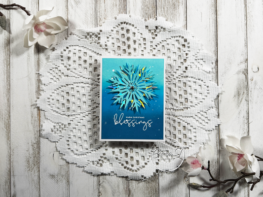Teal Ink-Blended Snowflake Christmas Card