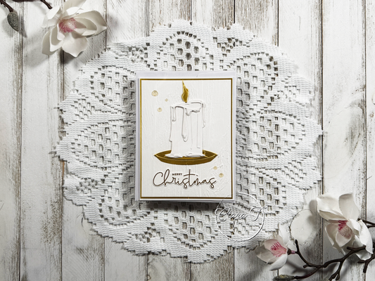 White & Gold Candle and Texture Christmas Card